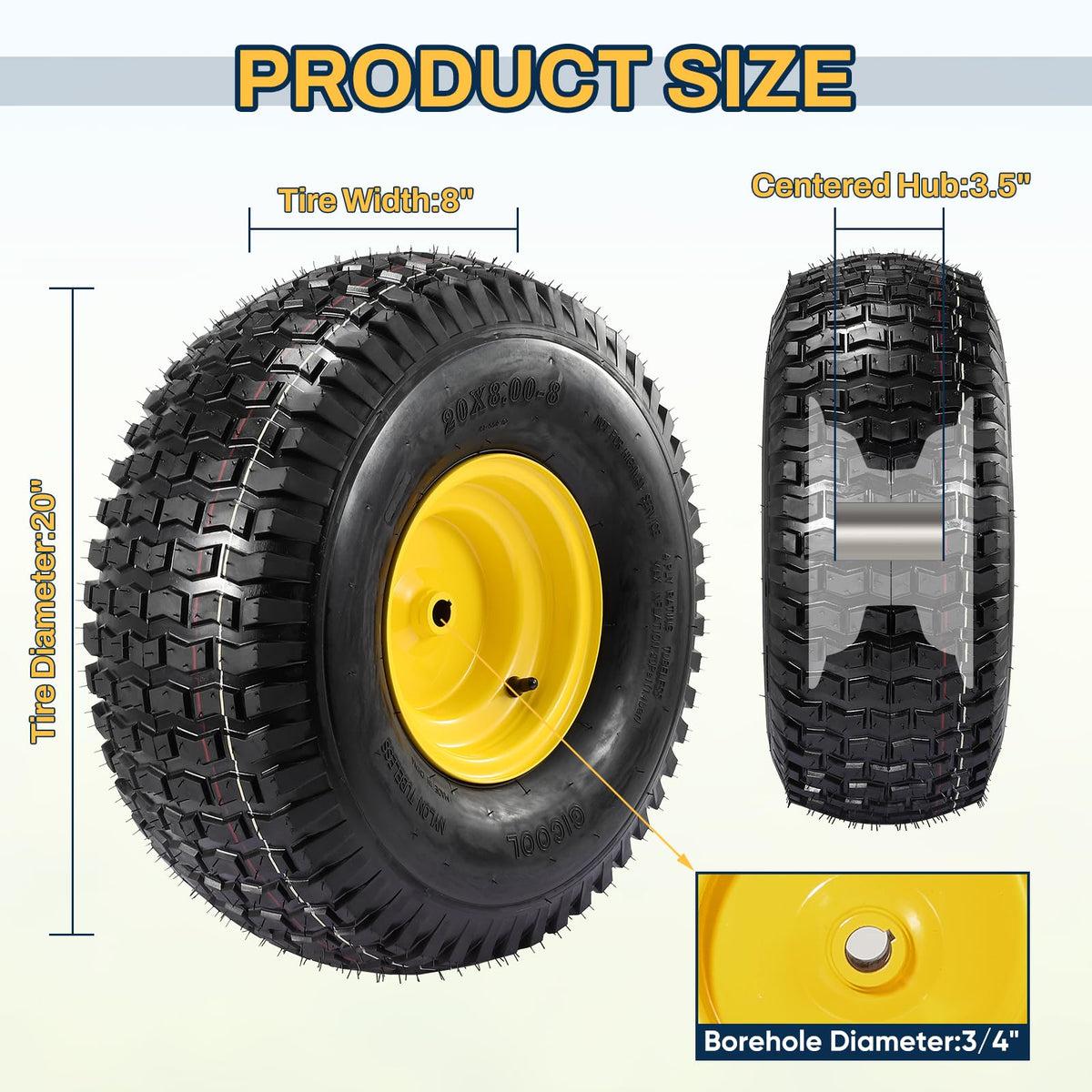15x6.00-6 Flat Free Lawn Mower Tire and Wheel, 15x6-6 Front Tire Assembly
