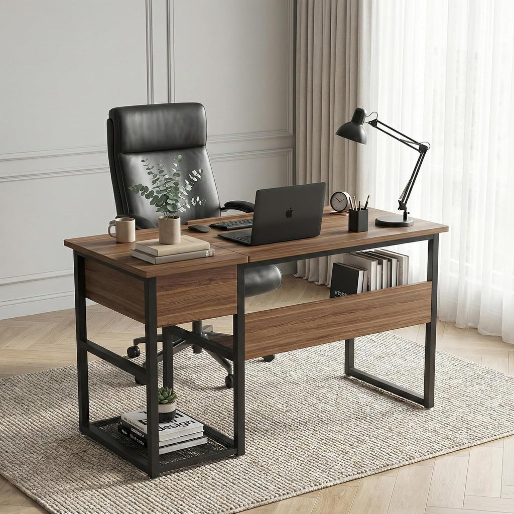 Lailang 47 Inch Computer Desk, Rectangular Office Desk, Drafting Table with Storage, Wood PC Desk, Art Desk for Adults, Small Writing Desk, 47 x 24 x 30 Inch, Walnut Black