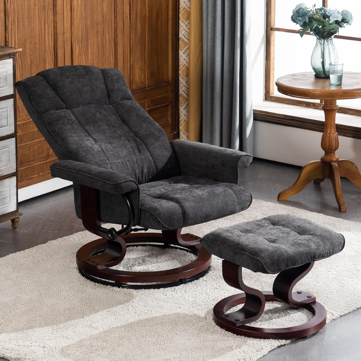 MCombo Manual Swivel Recliner with Ottoman, Faux Leather 9019