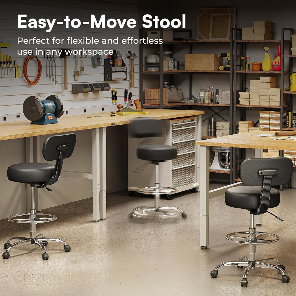 SUPERJARE Drafting Chair with Backrest, Adjustable Foot Rest Rolling Stool