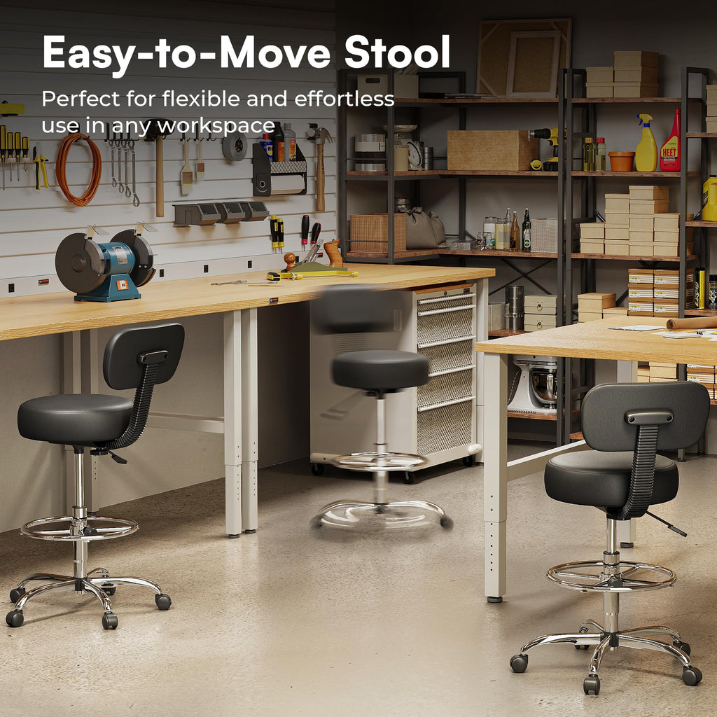 SUPERJARE Drafting Chair with Backrest, Adjustable Foot Rest Rolling Stool