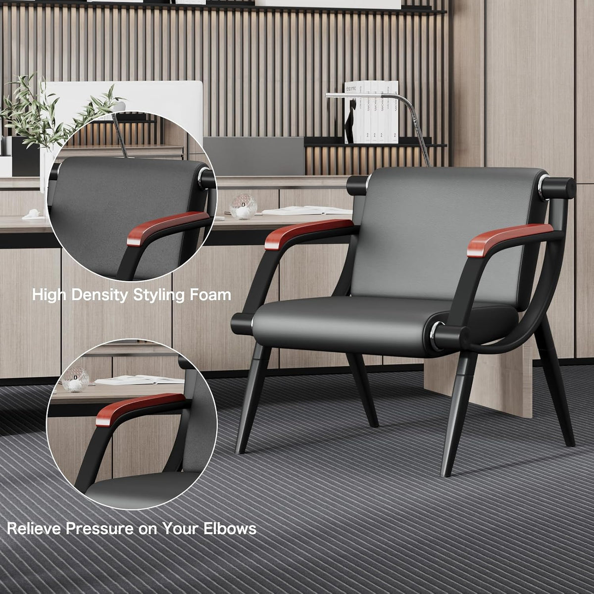 wonline Waiting Room Chairs, Office Furniture Reception Chairs with Arms, Leather Chairs is Suitable for Clinic,Airport,Hospital,Barber,Salon,Bank-Black
