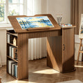 Fluted Drafting Table with Storage, Adjustable Drawing Desk (Walnut)
