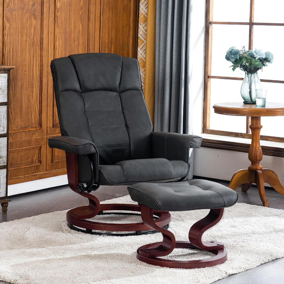 MCombo Manual Swivel Recliner with Ottoman, Faux Leather 9019