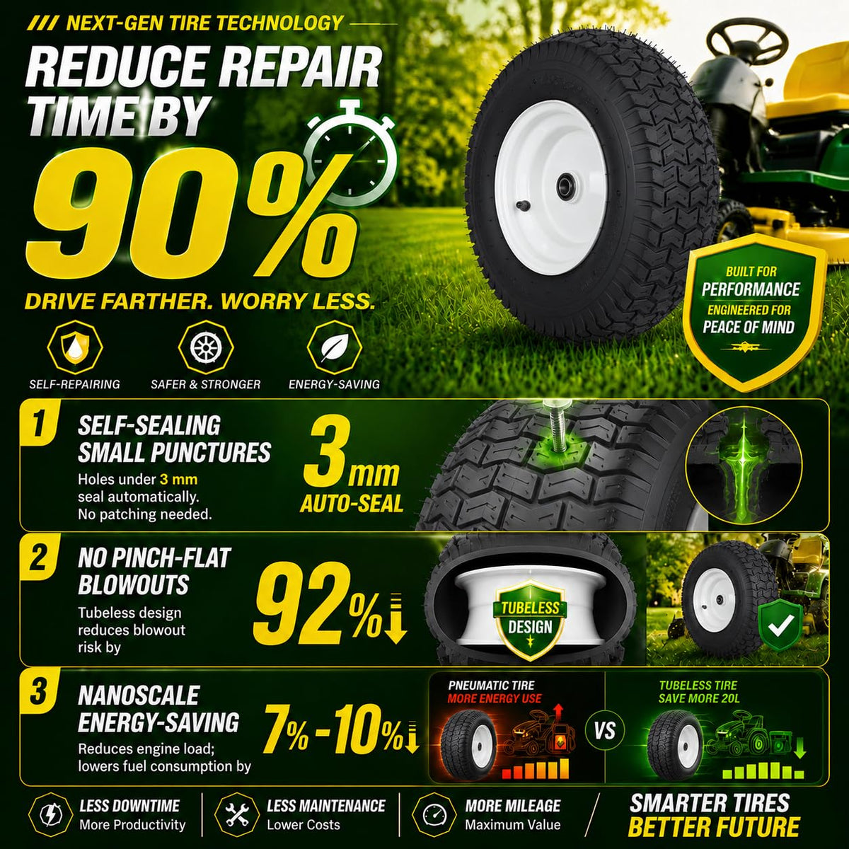 (2 Pack) 20x8.00-8 Tubeless Rear Riding Mowers Tire and Wheel Assemblies