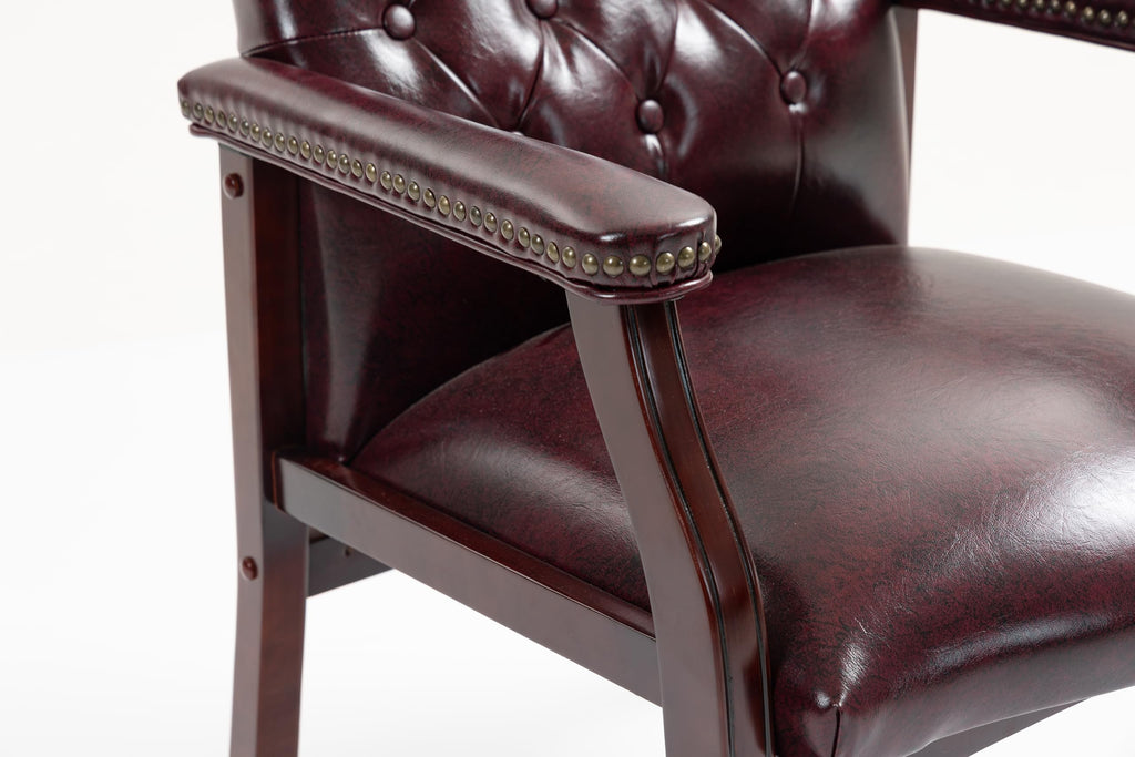 Leather Office Guest Chairs Set of 2, Ergonomic Waiting Room Chair with Arms Reception Chairs No Wheels Conference & Meeting Side Chairs Executive Furniture (Burgundy)