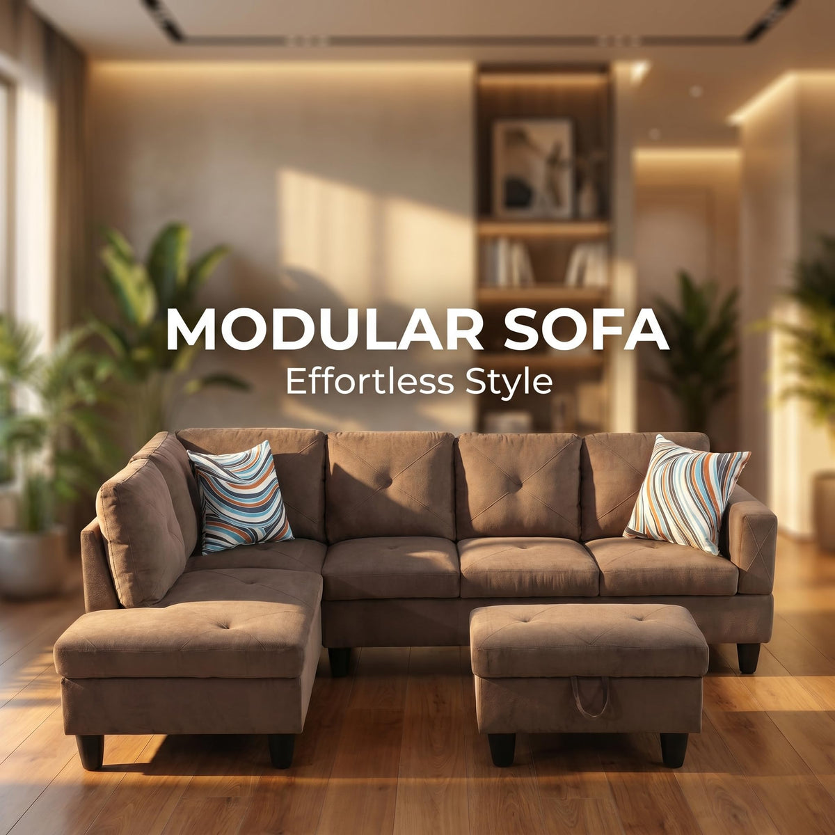97.5" L-Shaped Modular Sectional Sofa with Movable Chaise & Storage Ottoman, 3 Piece Convertible Leather Couch, 4 Seat Gloss Black Living Room Furniture Set for Apartment Home Office