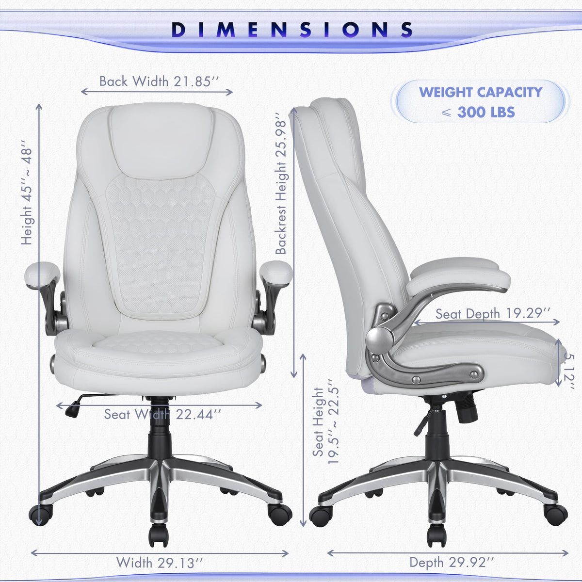 COLAMY High Back Executive Office Chairs, Ergonomic PU Leather Desk Chairs with Flip-Up Armrests, Adjustable Height, Lumbar Support, Comfortable Computer Chairs for Home Office, Set of 2