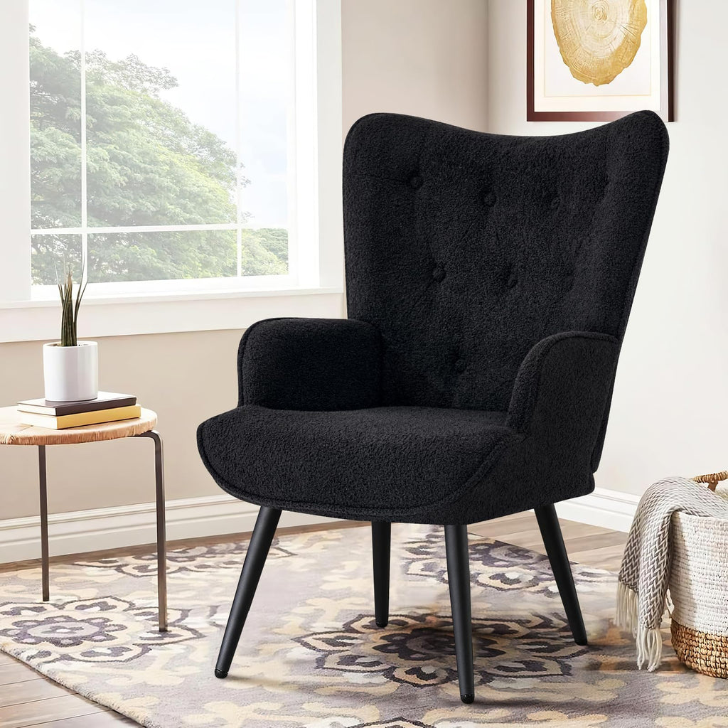 Furniliving PU Leather Accent Chair for Living Room, Upholstered Reading Chair with High Backrest, Tufted-Button Wingback Armchair for Bedroom, Dressing Room, Home Office, Brown, Set of 2