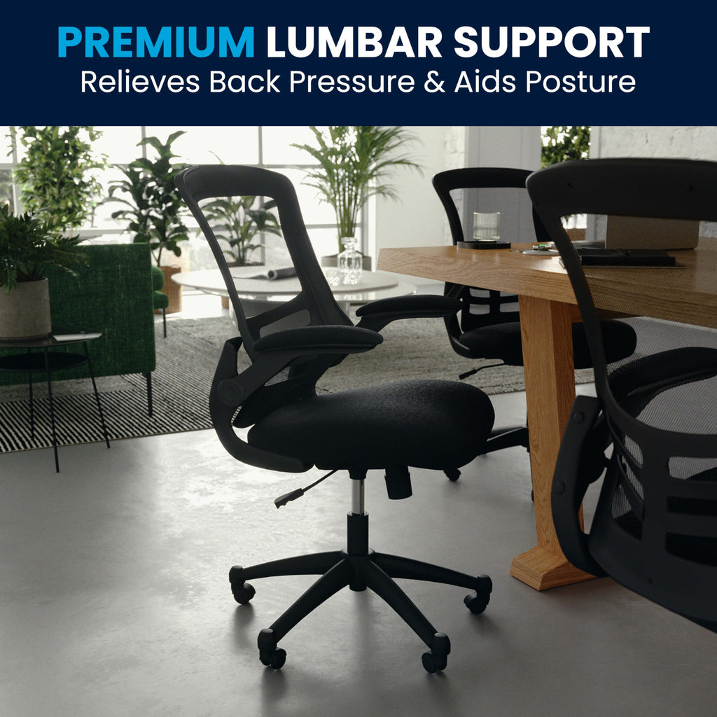 Flash Furniture Set of 4 Mid-Back Swivel Ergonomic Task Office Chairs with Flip-Up Arms, Black Mesh