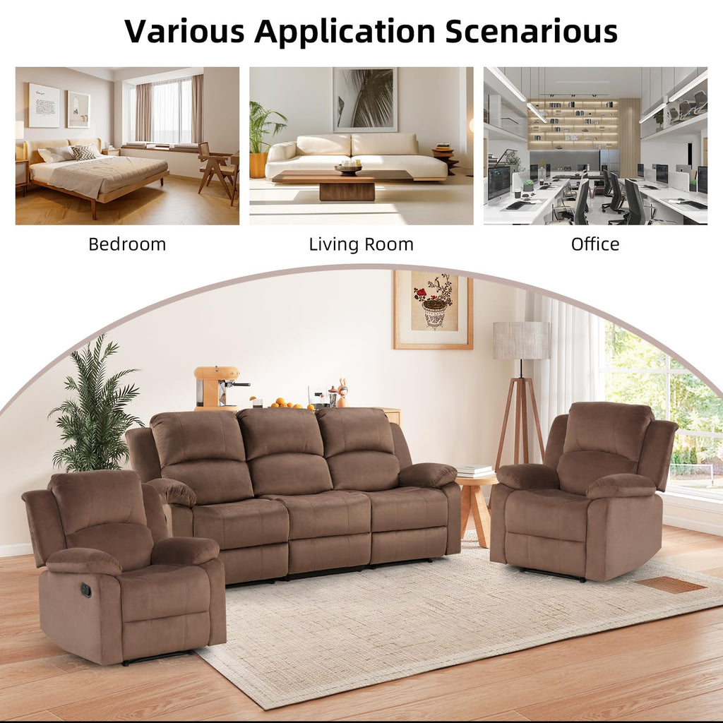 EBELLO Manual Faux Leather Reclining Couch Set for Living Room, Include 1 Recliner Chair, 1 Loveseat Sofa, Recliner Sofa Furniture Set for Home and Office, Black
