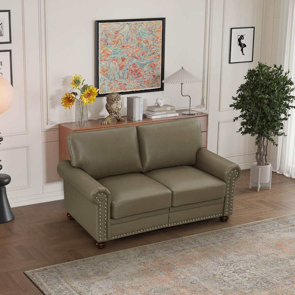 2 Piece Faux Leather Sofa Set,Modern Couch and Loveseat Sets with Storage,Mid Century Couch with Rivet Rolled Arm,Comfy Deep Seat Sofa,Furniture for Living Room,Office(Loveseat+3 Seater,Navy)