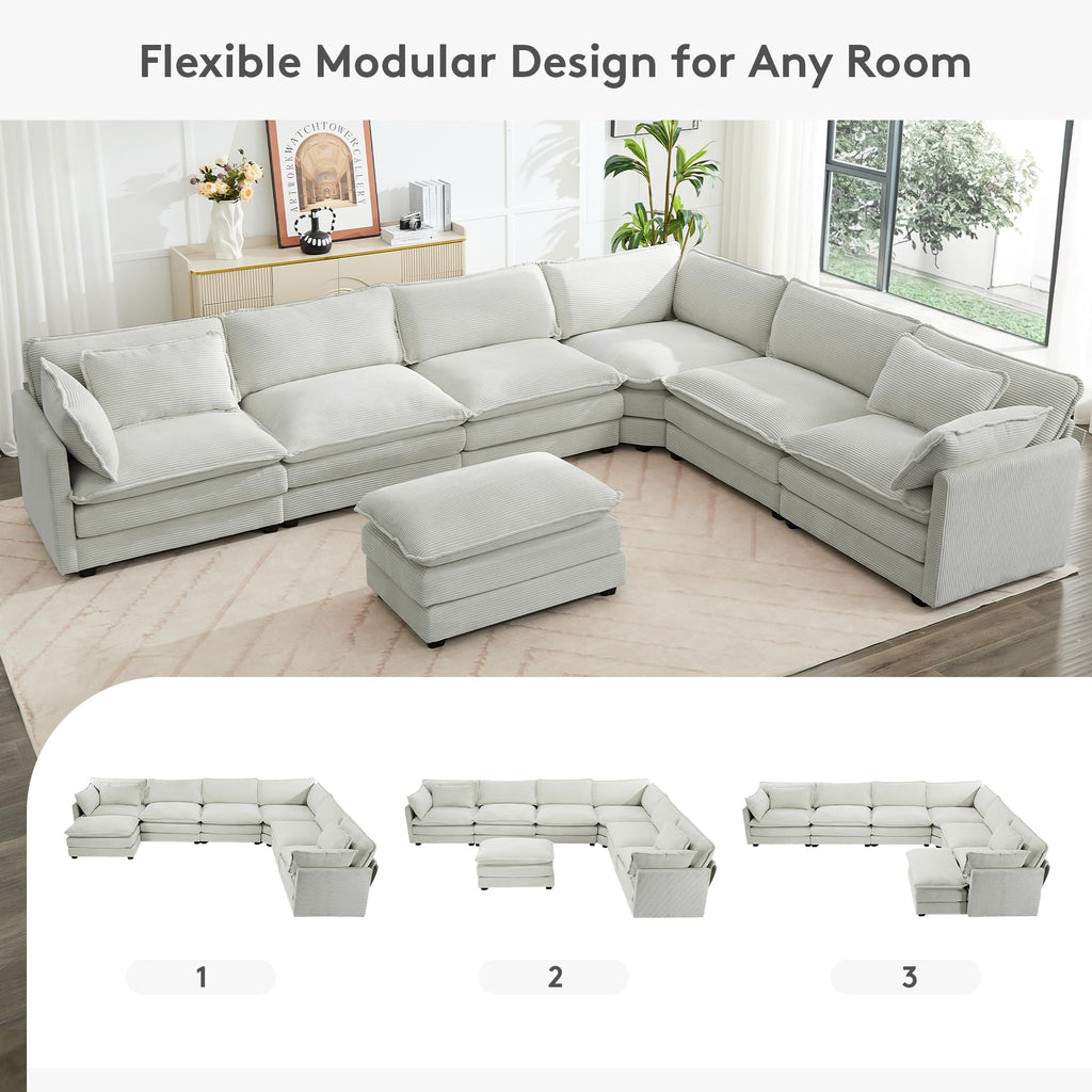 ROWHY 41'' Single Armchair with Ottoman, Modern Corduroy Cloud Couch with Convertible Chaise, Upholstered Sofa Set for Living Room, Green