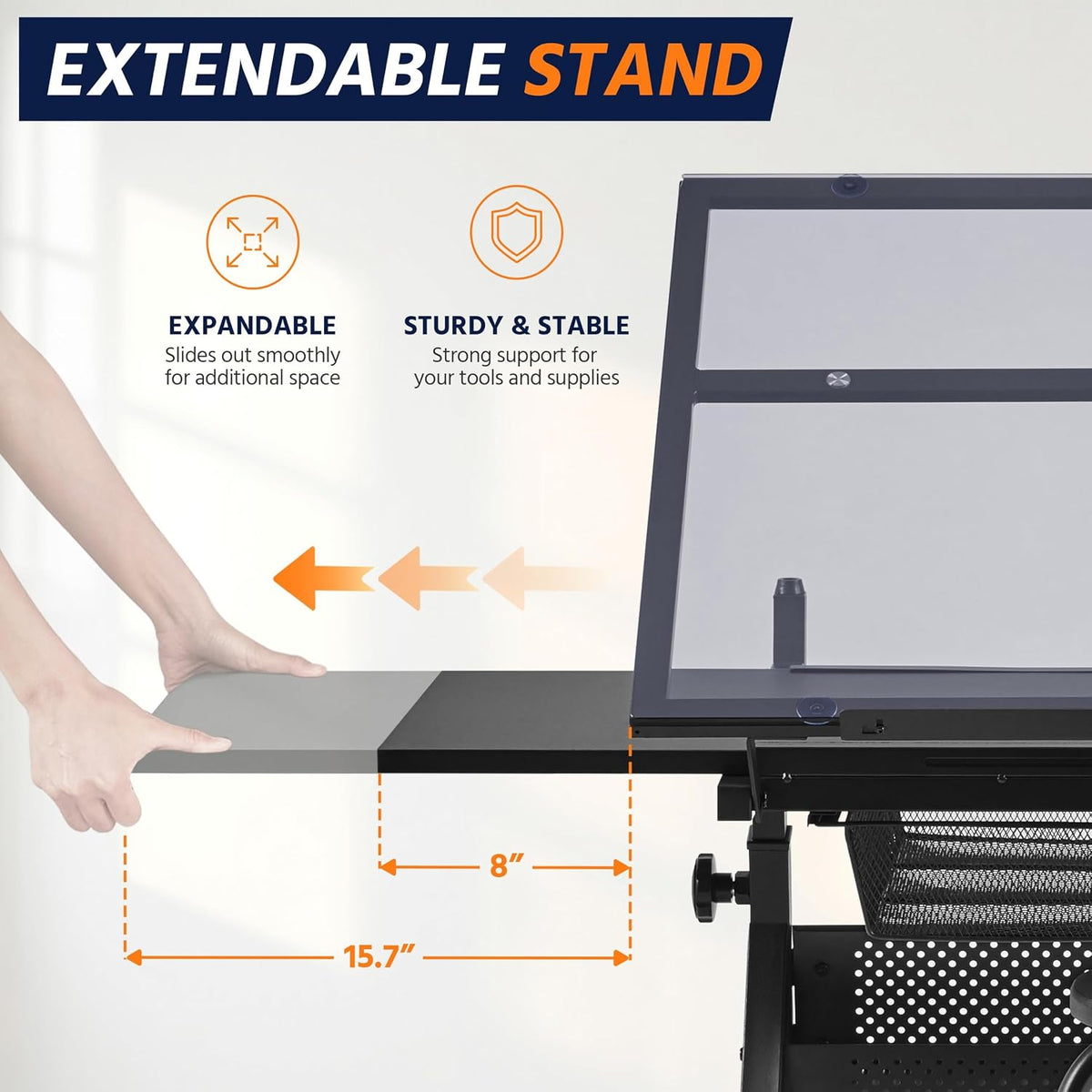 Yaheetech Adjustable Drafting Table & Stool, Tilting Glass Art Desk, Black