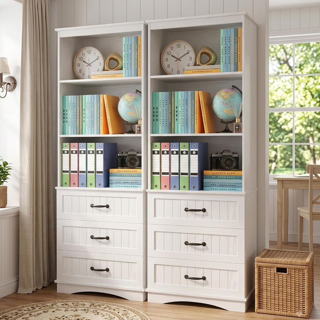 Gizoon 70'' Tall Bookcase Set of 2 with 3 Drawersï¼White