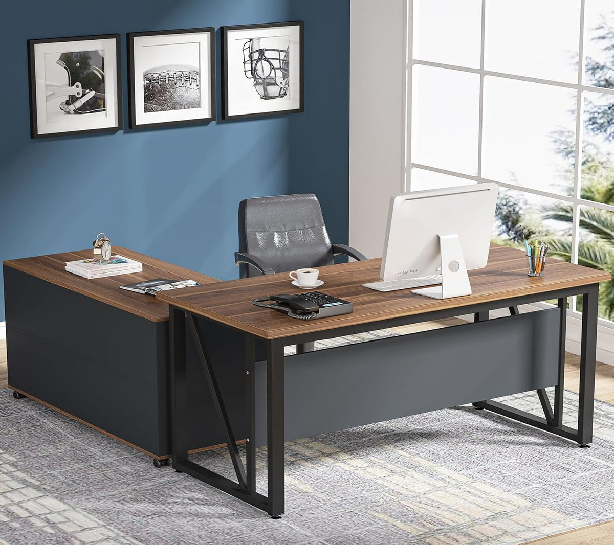 Tribesigns 55 inches Executive Desk and 43" lateral File Cabinet, L-Shaped Computer Desk Home Office Furniture with Drawers and Storage Shelves, Office Table with Cabinet