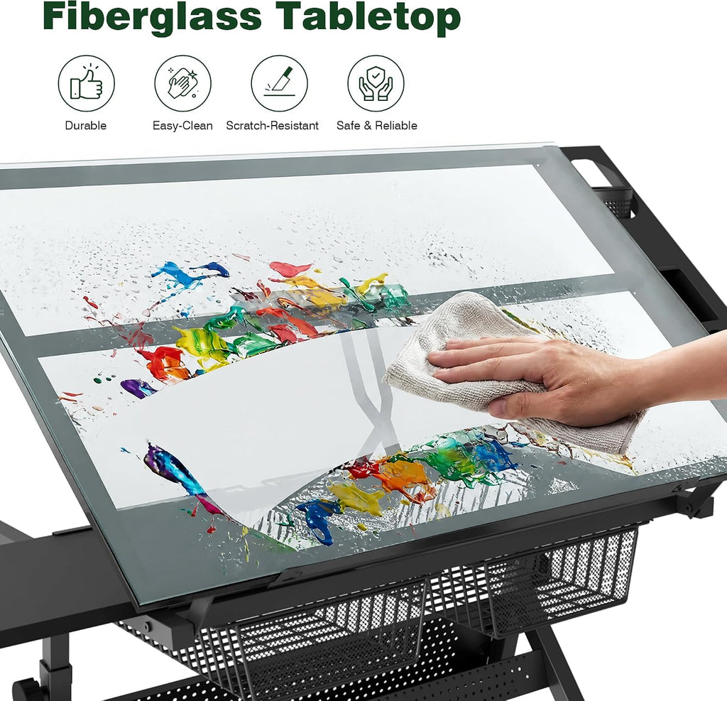 Drafting Table Desk with Storage, Art Table for Adults
