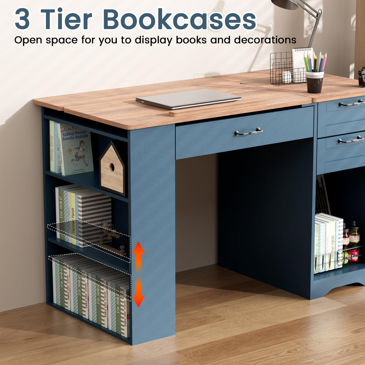 Drafting Table with Storage Cabinet & Drawers, Adjustable Drawing Desk with Open Shelves, Craft Table Painting Desk for Artists, Painters, Drawing, Crafting, Reading, Writing, Working
