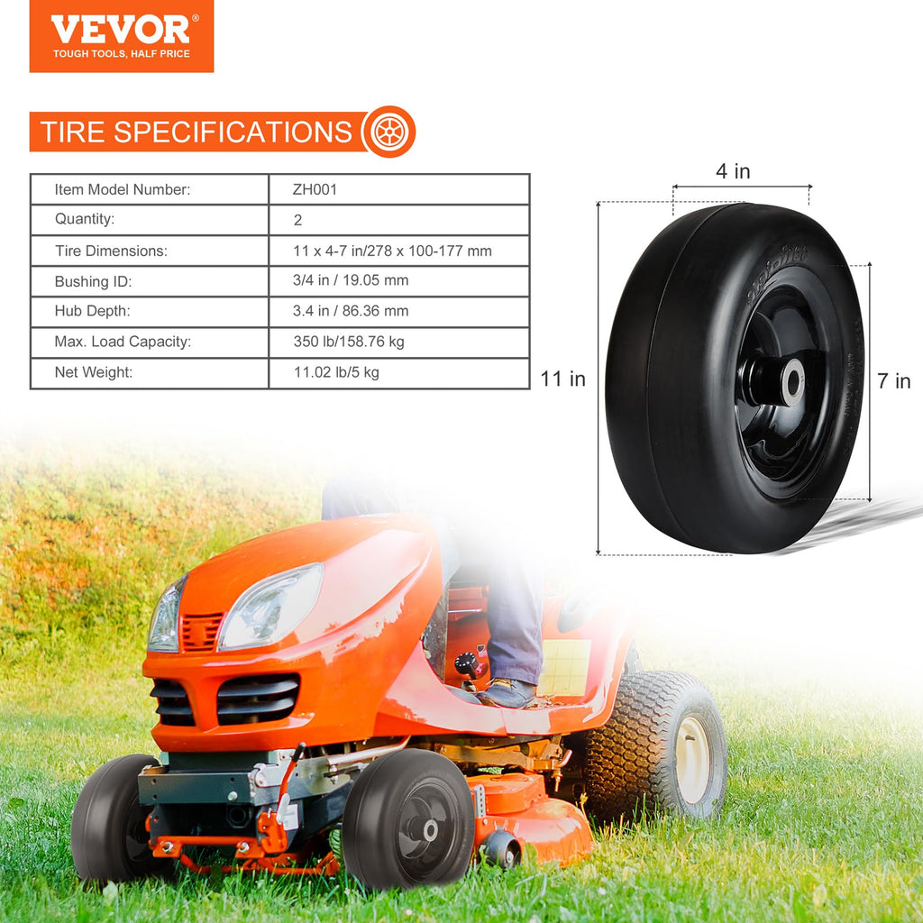 VEVOR Lawn Mower Tires with Rim, 20x8-8" Tubeless Tractor Tires, 2-Pack Tire and Wheel Assembly, S-Turf Pneumatic Tires with 3.5" Offset Hub and 3/4" Bushing Size, for Riding Mowers Lawn Tractors
