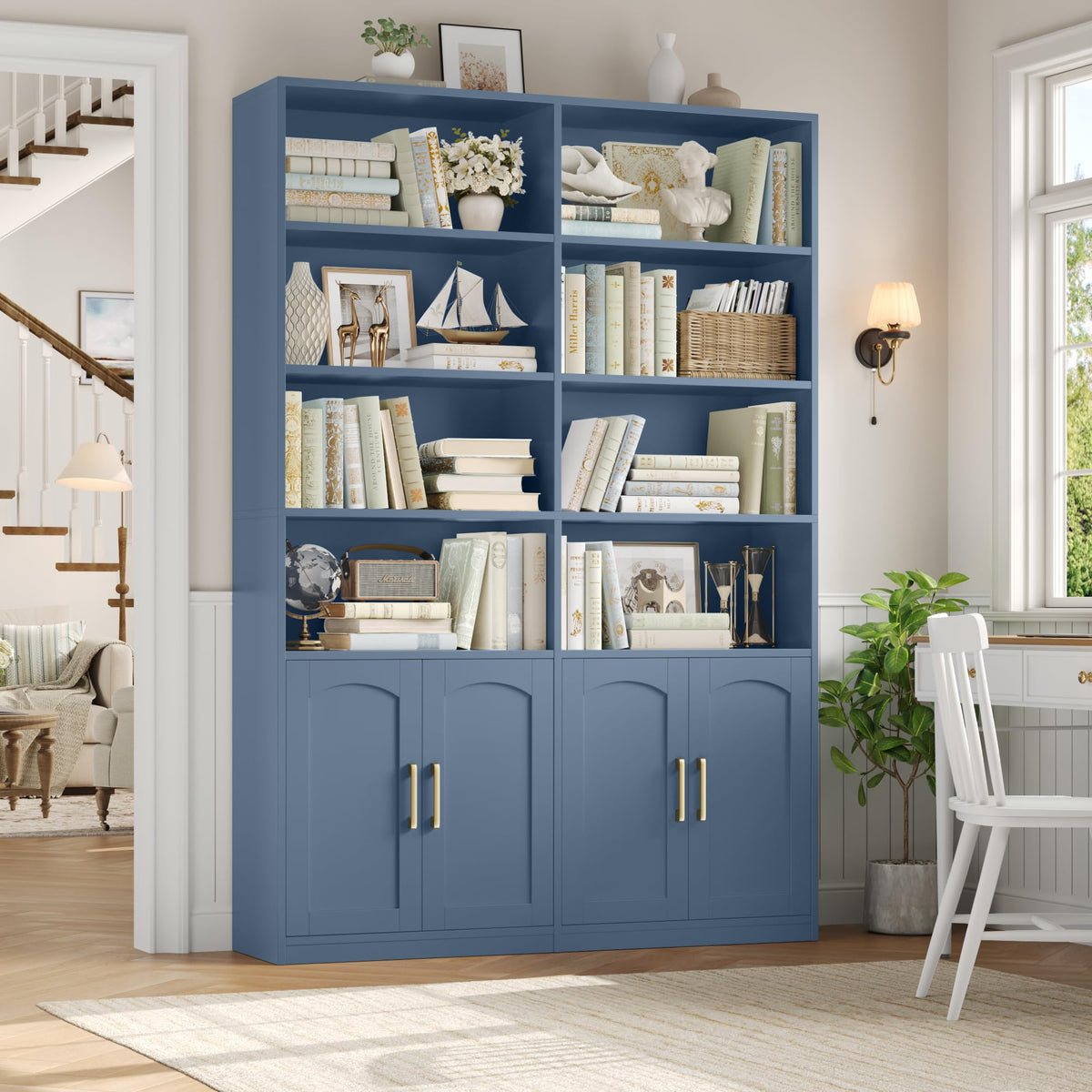 FACBOTALL Bookshelf and Bookcase with Doors, Double Wide Large Bookshelves