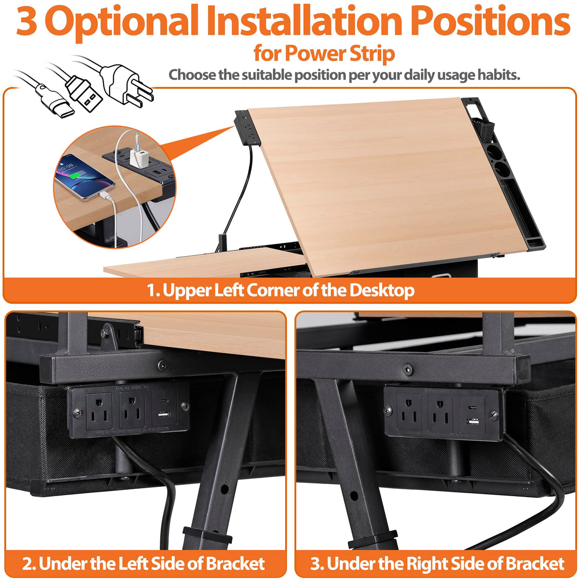 SUPER DEAL Drafting Table Set with Charging Station, Height Adjustable Tilting Drawing Desk Artist Desk with Stool Multifunctional Art Craft Workstation with 2 Storage Drawers for Home Office School