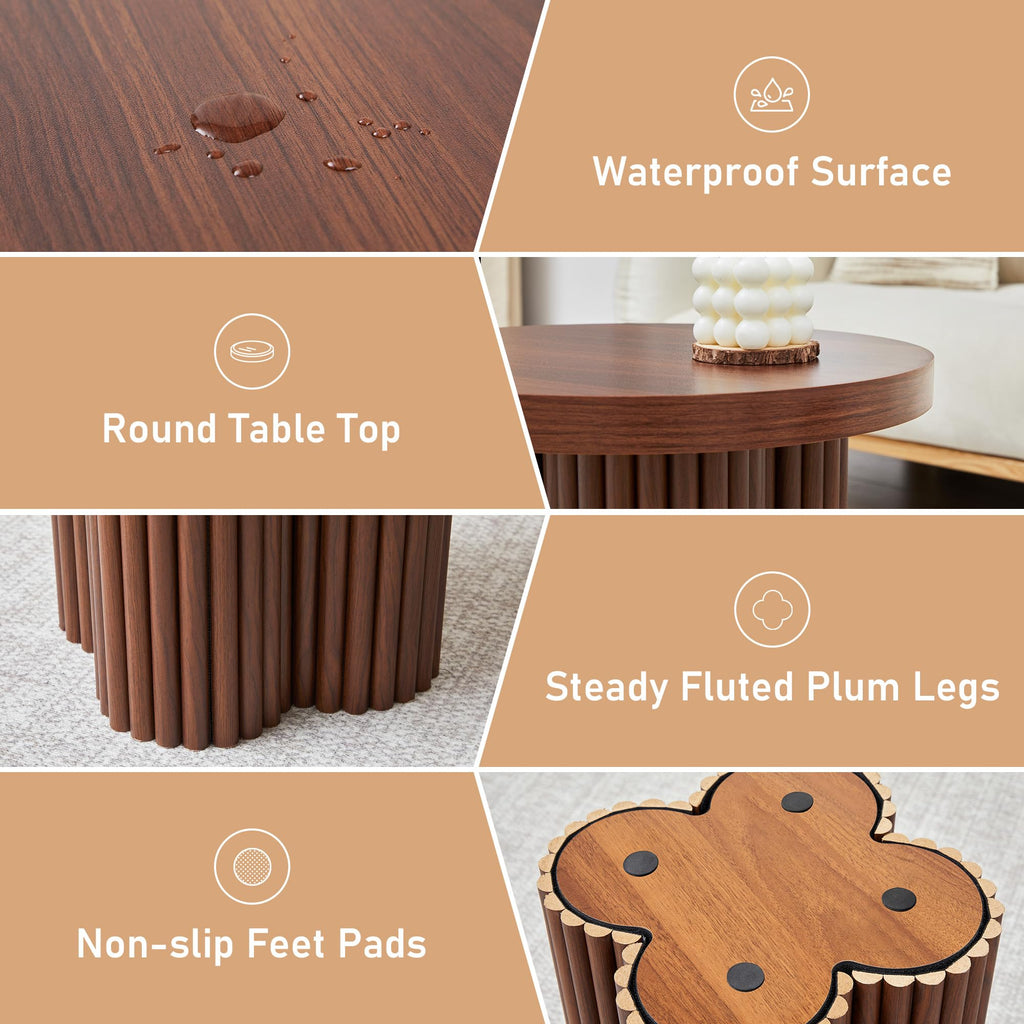 Round Nesting Coffee Table Set of 3 Fluted Coffee Table (Natural)