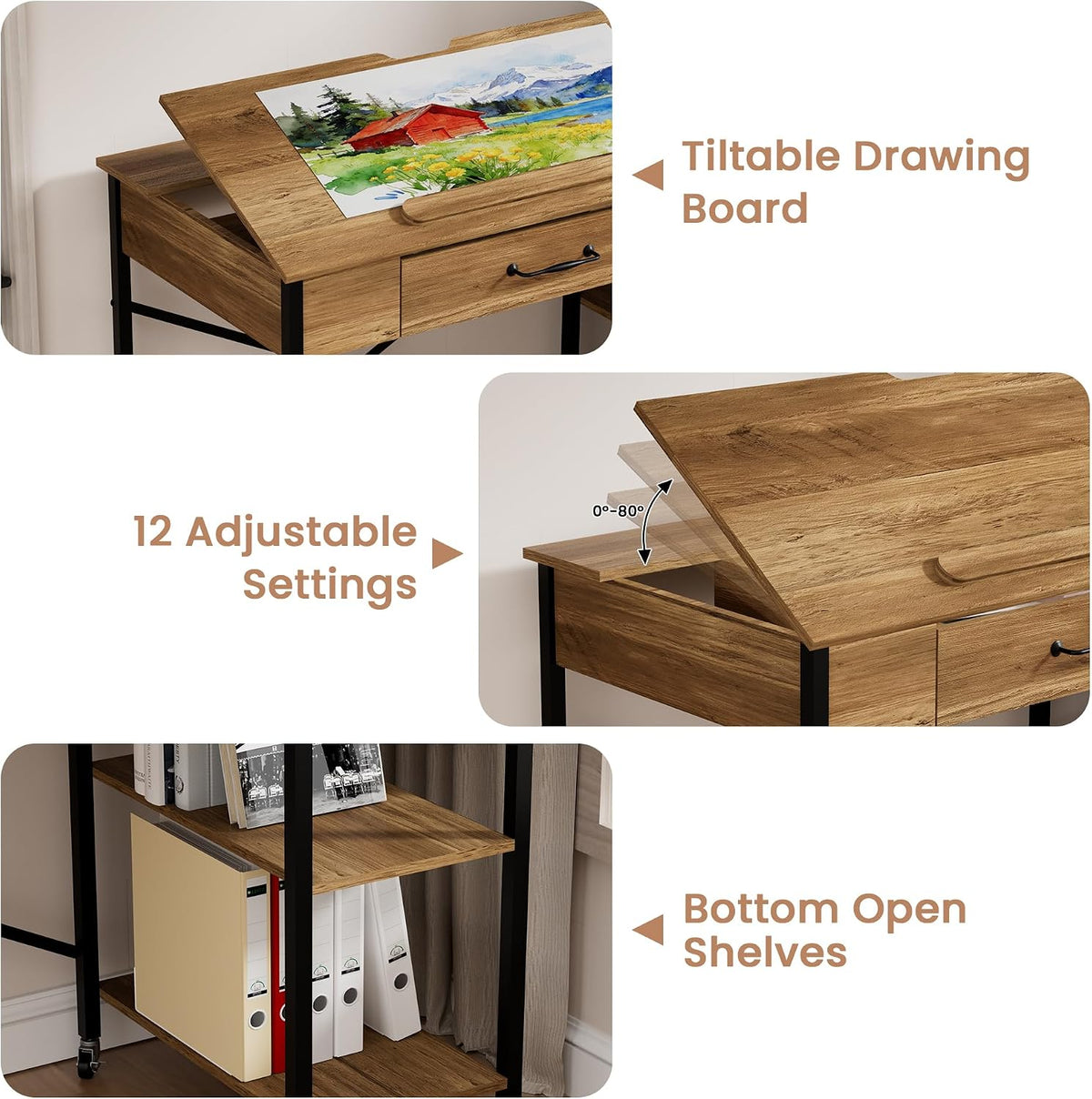 Rolling Drafting Table, Crafting Table with Storage, Computer Desk ï»¿