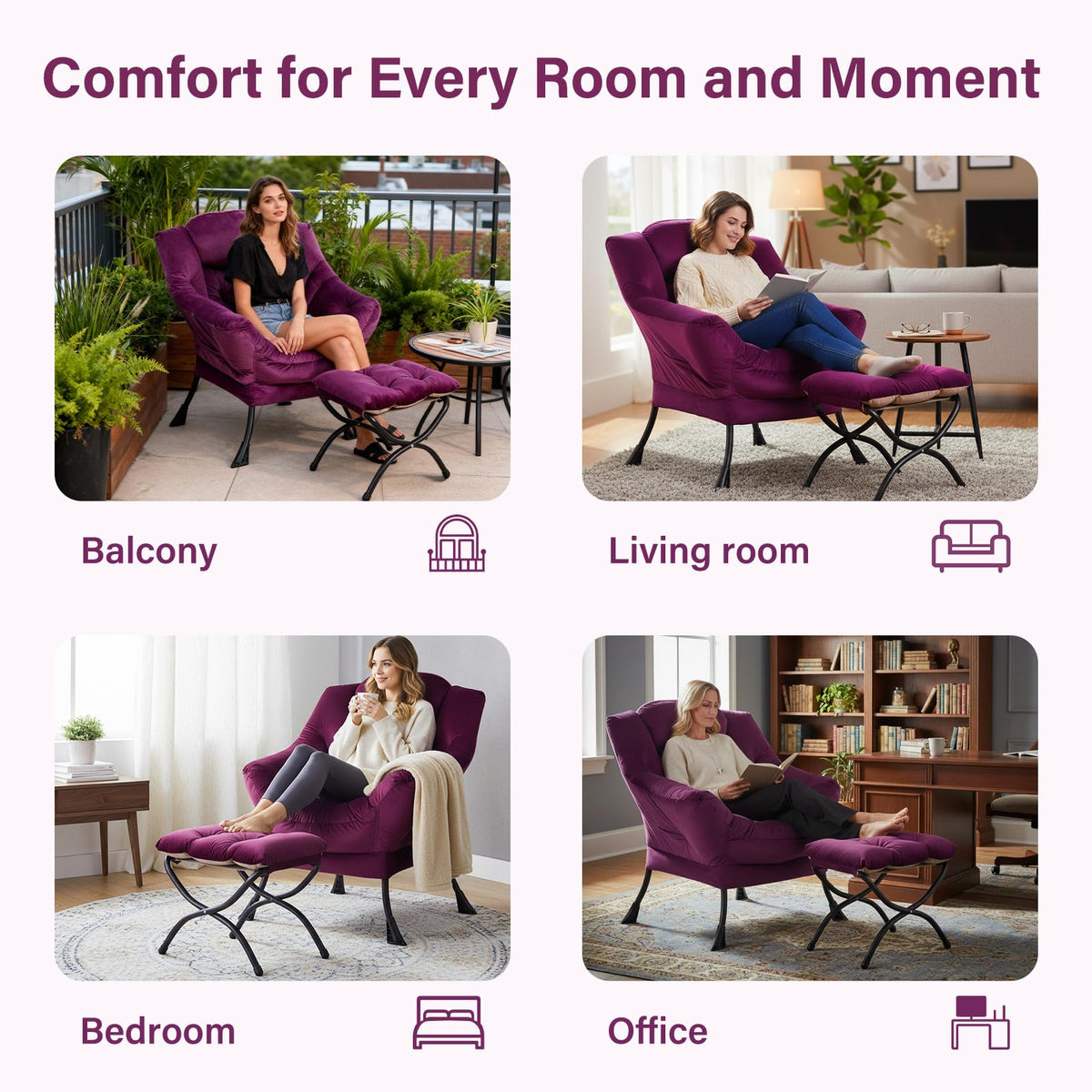 Modern Lazy Chair with Ottoman Lounge Accent Reading Chair for Living Room