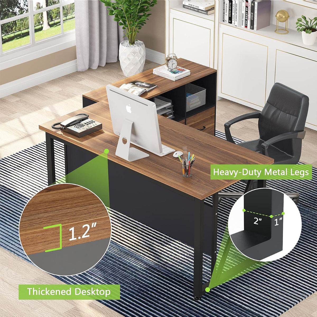 Tribesigns 55 inches Executive Desk and 43" lateral File Cabinet, L-Shaped Computer Desk Home Office Furniture with Drawers and Storage Shelves, Office Table with Cabinet