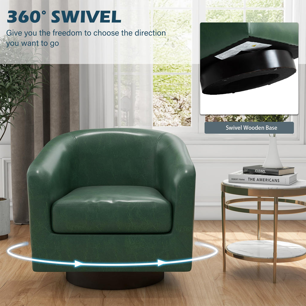 Faux Leather Swivel Accent Chairs Set of 2, Barrel Armchair, Brown