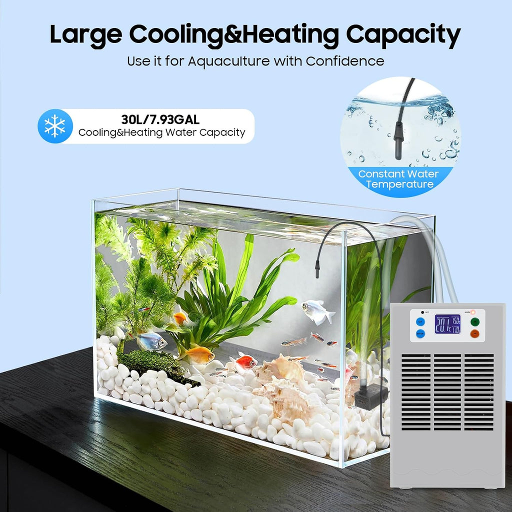 7.93Gal Aquarium Chiller, Electric Fish Tank Water Chiller Machine,Adjustable Temperature Hydroponic Cooling System with Upgraded LED Display,Quiet Design for Fish Tank Axolotl Coral Reef