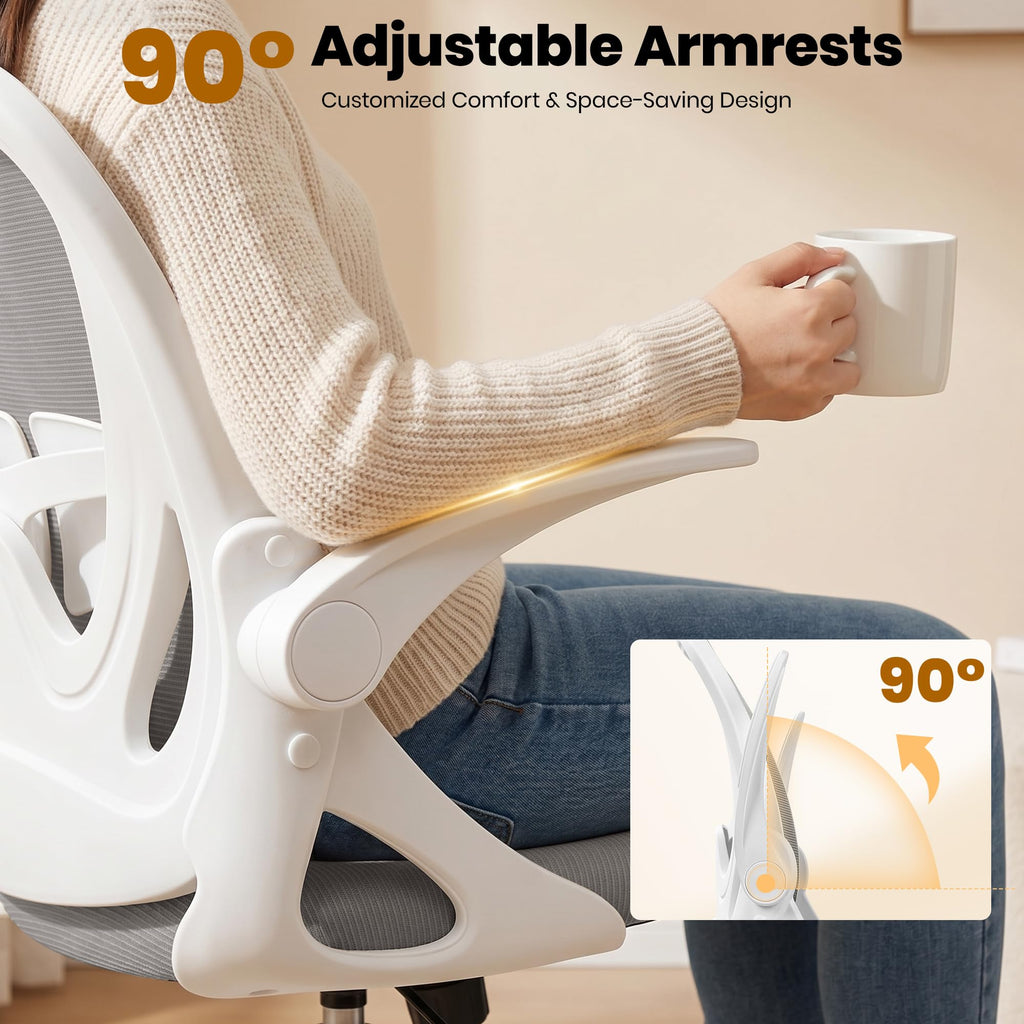 Drafting Chair Tall Office Chair with Flip-up Armrests, Adjustable Height, and Enhanced Lumbar Support - Ergonomic Rolling Stool, Back Support, and Adjustable Foot Rest Ring for Standing Desk White