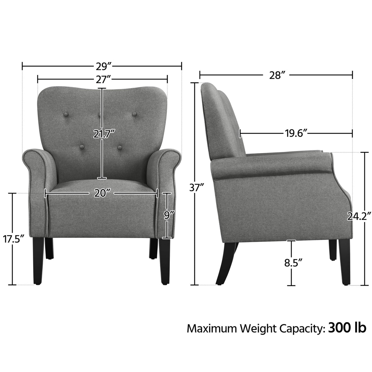 Yaheetech High Back Accent Chair Set of 2 with Rolled Arms, Navy Blue