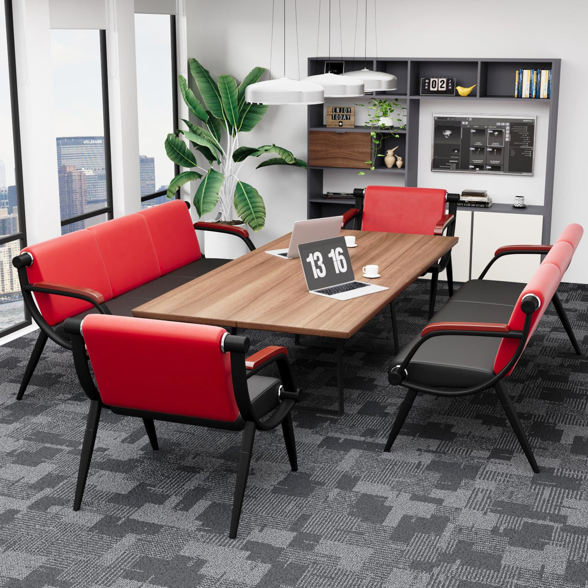 wonline Waiting Room Chairs, Office Furniture Reception Chairs with Arms, Leather Chairs is Suitable for Clinic,Airport,Hospital,Barber,Salon,Bank-Black