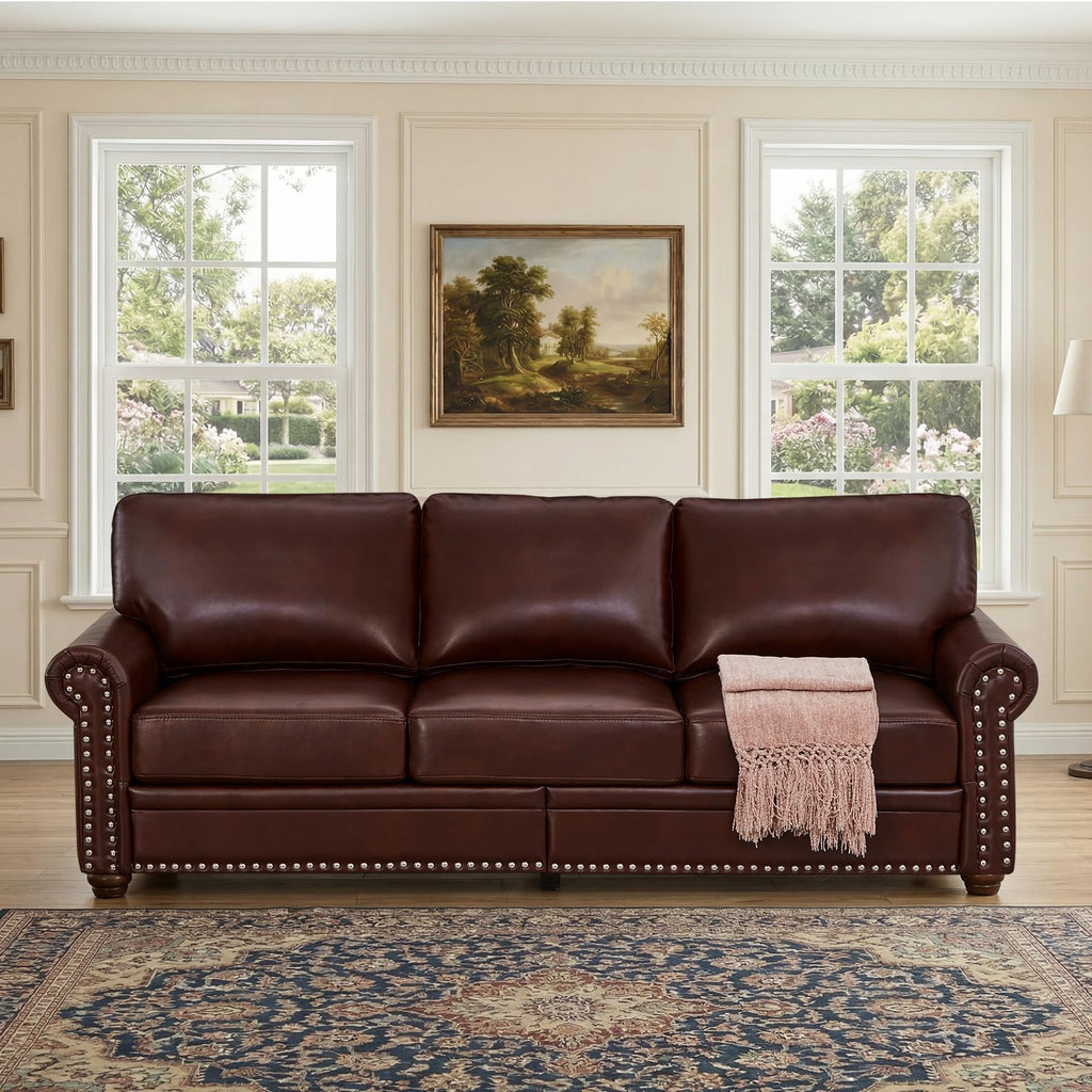 2 Piece Couch Sets for Living Room,Mid Century Modern Couch with Storage Nailhead Trim & Rolled Armrests,Deep Seat Comfy Couch,Furniture Set for Living Room,Bedroom,Office(Navy Blue,Loveseat+3 Seater)