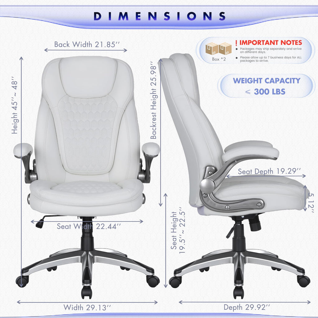 COLAMY High Back Executive Office Chairs, Ergonomic PU Leather Desk Chairs with Flip-Up Armrests, Adjustable Height, Lumbar Support, Comfortable Computer Chairs for Home Office, Set of 2