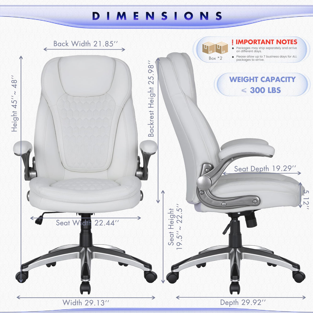 COLAMY High Back Executive Office Chairs, Ergonomic PU Leather Desk Chairs with Flip-Up Armrests, Adjustable Height, Lumbar Support, Comfortable Computer Chairs for Home Office, Set of 2
