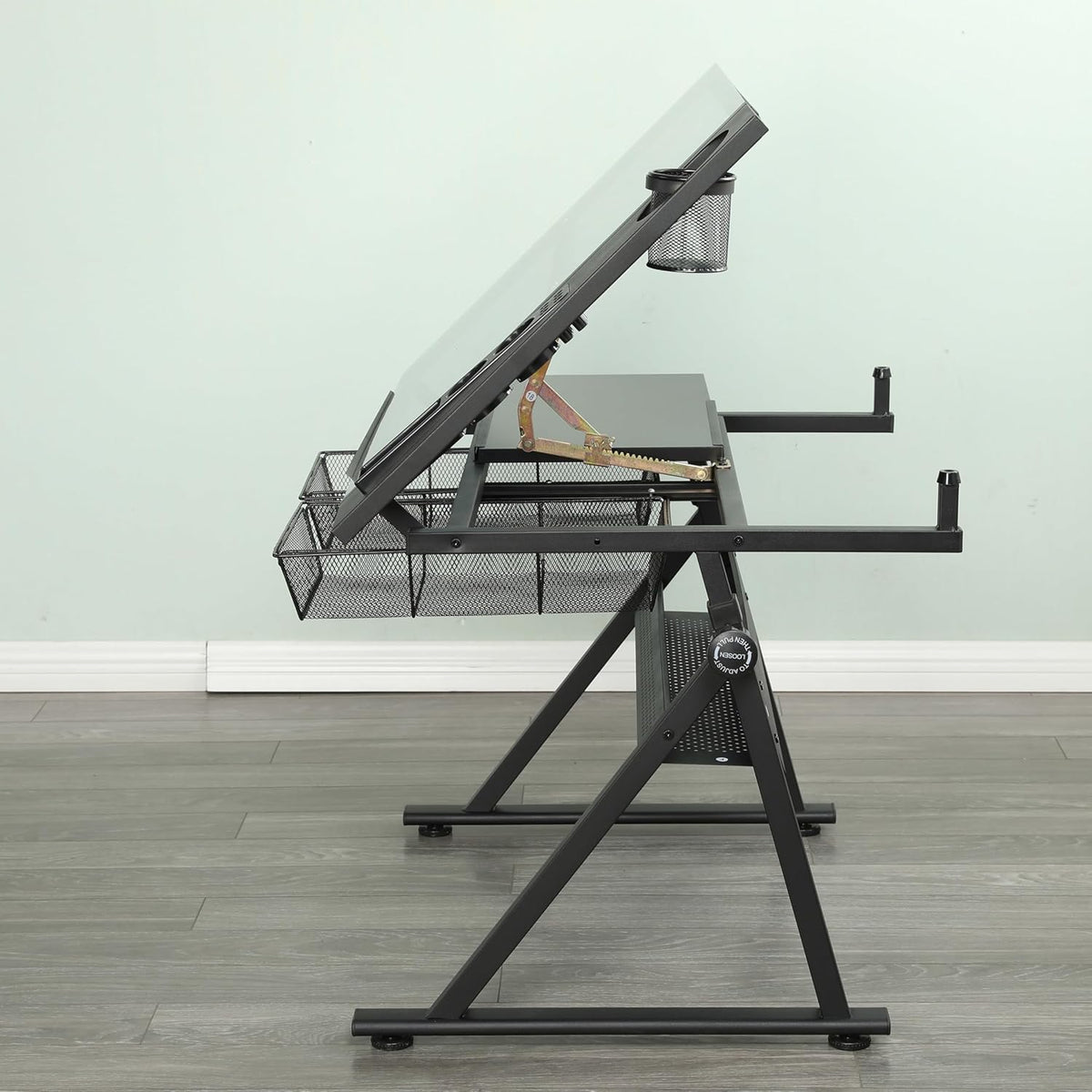 Adjustable Drawing Table for Artists | Drafting Desk with Tilted Glass Top | Art & Craft Table for Adults (Black, Classic Pro-27.16''- 35.82'' H)