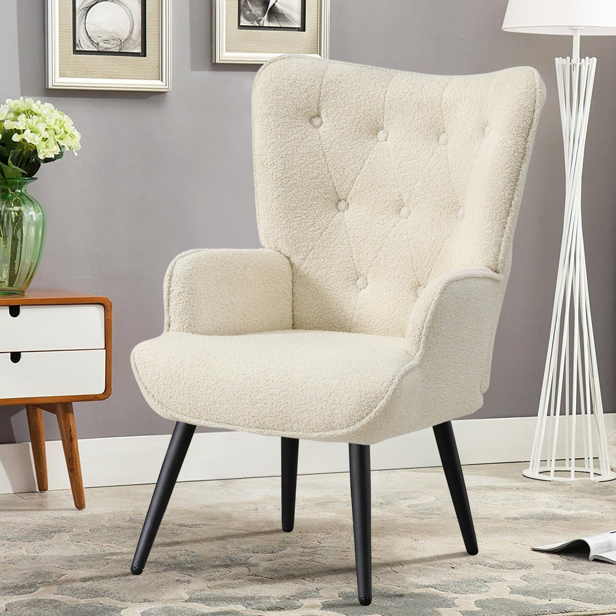 Furniliving PU Leather Accent Chair for Living Room, Upholstered Reading Chair with High Backrest, Tufted-Button Wingback Armchair for Bedroom, Dressing Room, Home Office, Brown, Set of 2