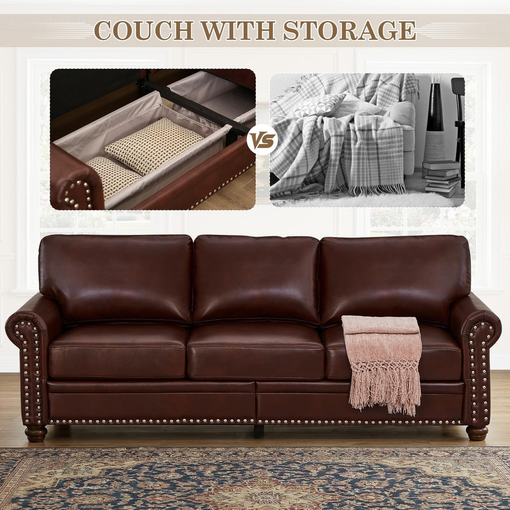 2 Piece Couch Sets for Living Room,Mid Century Modern Couch with Storage Nailhead Trim & Rolled Armrests,Deep Seat Comfy Couch,Furniture Set for Living Room,Bedroom,Office(Navy Blue,Loveseat+3 Seater)