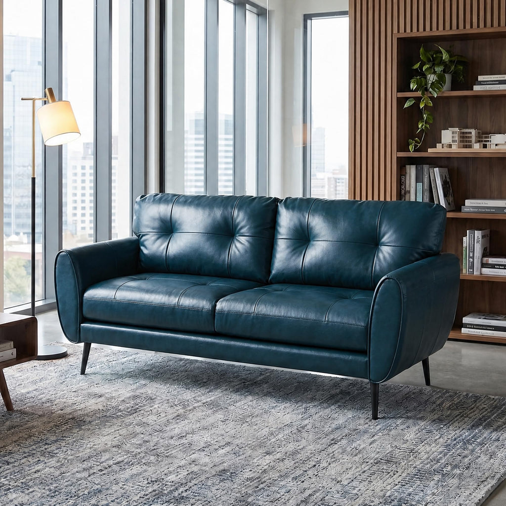 61'' Small Leather Loveseat and Chair, 3 Piece Living Room Sets, Black