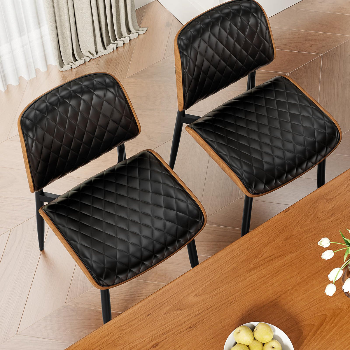 REONEY Dining Chairs Set of 4, Mid-Century Modern Kitchen Chairs, Black