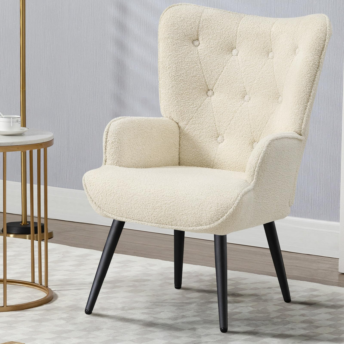 Furniliving PU Leather Accent Chair for Living Room, Upholstered Reading Chair with High Backrest, Tufted-Button Wingback Armchair for Bedroom, Dressing Room, Home Office, Brown, Set of 2