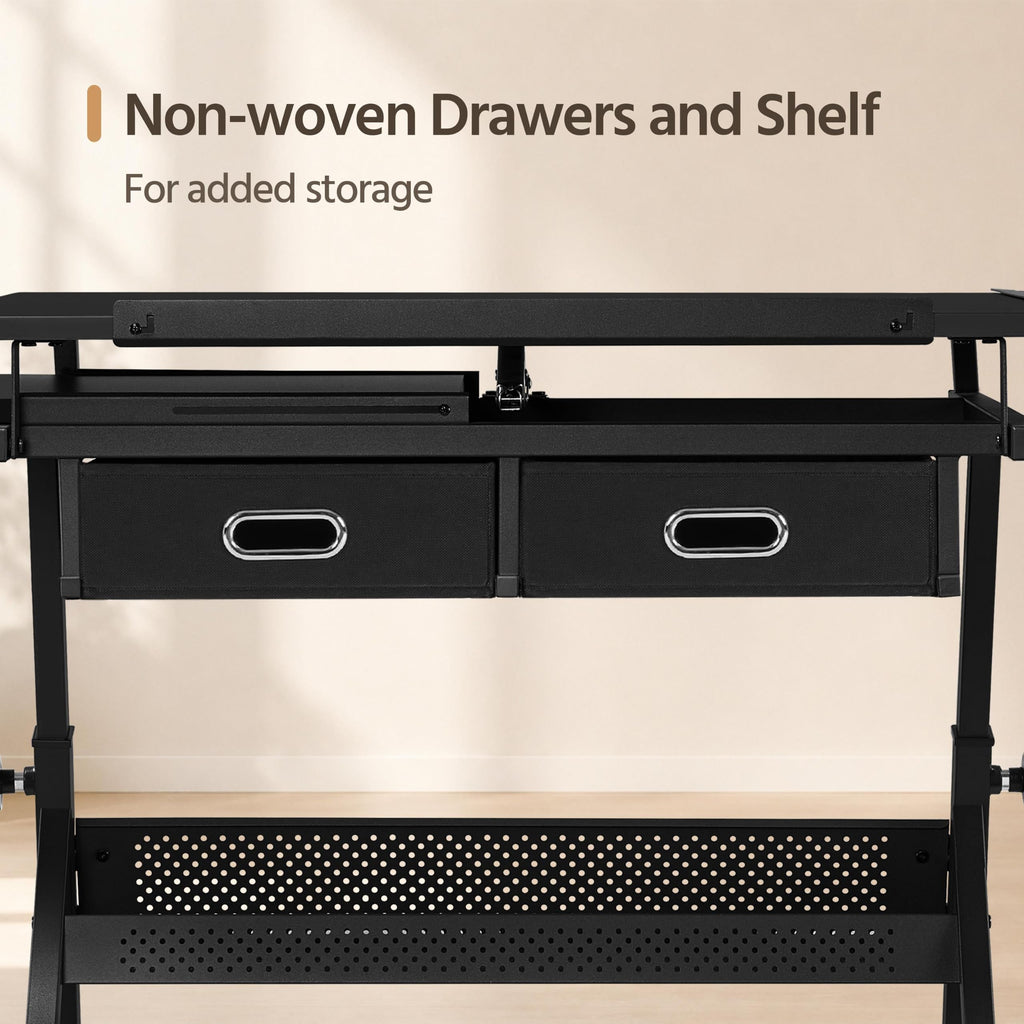 Yaheetech Adjustable Drafting Table Art Desk,Storage Drawers & Stool,White