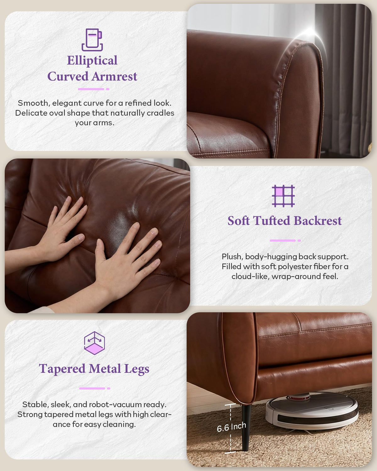 61'' Small Leather Loveseat and Chair, 3 Piece Living Room Sets, Black