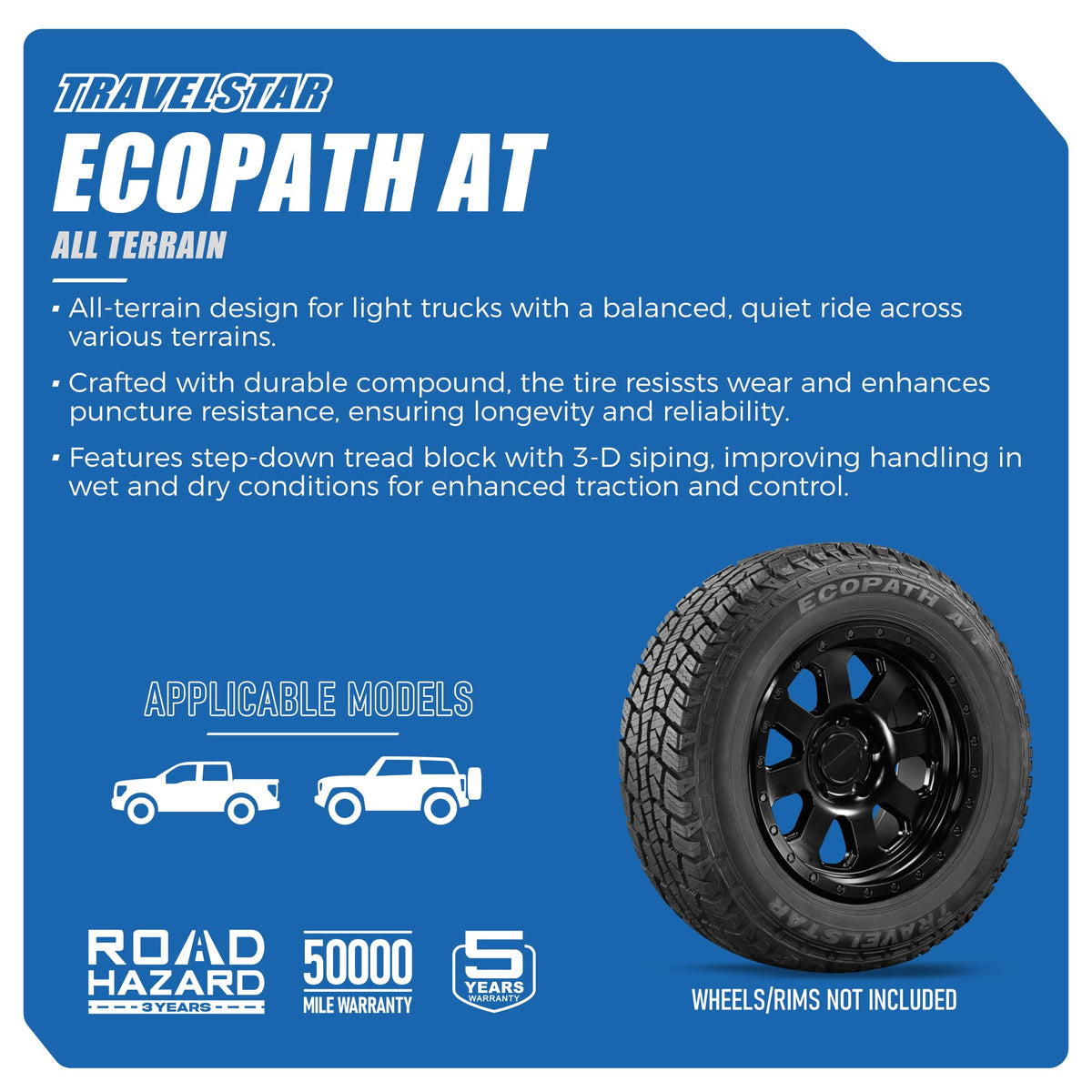 Set of 4 Travelstar Ecopath AT LT265/75R16 10 Ply 123/120S Light Truck Tire