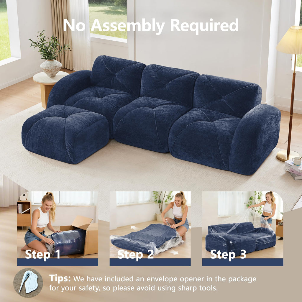 80" Sectional Modular Cloud Couch, Boneless Couch, Loveseat Red