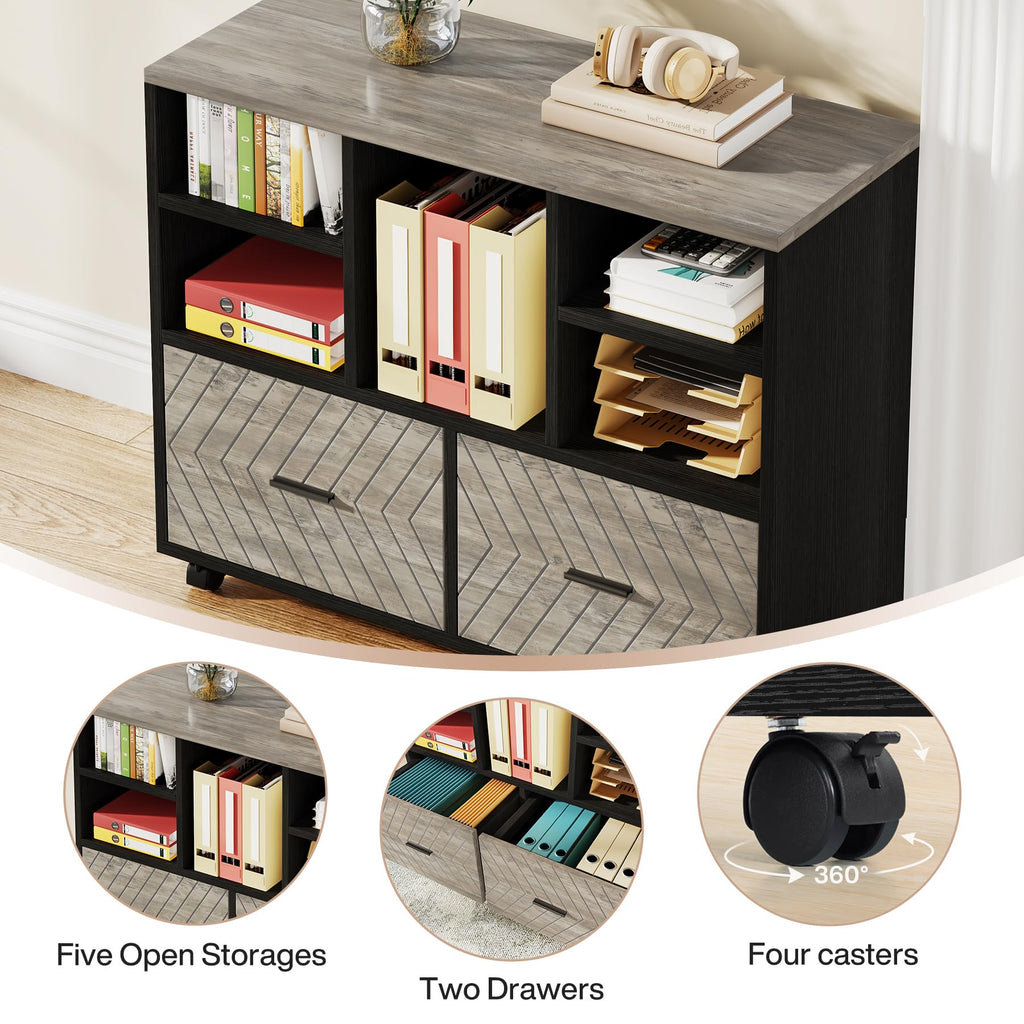 Tribesigns L-Shaped Executive Desk with Reversible File Cabinet, 63" Office Desk with Storage Drawers, Computer Desk Set (Oak Karo & White)