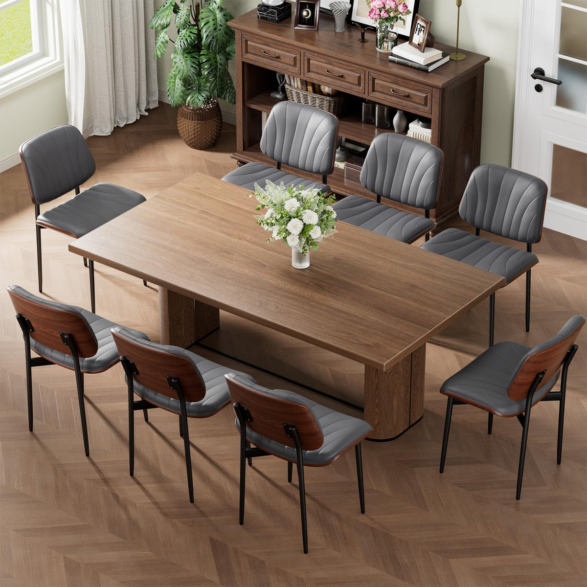 REONEY Dining Chairs Set of 4, Mid-Century Modern Kitchen Chairs, Black
