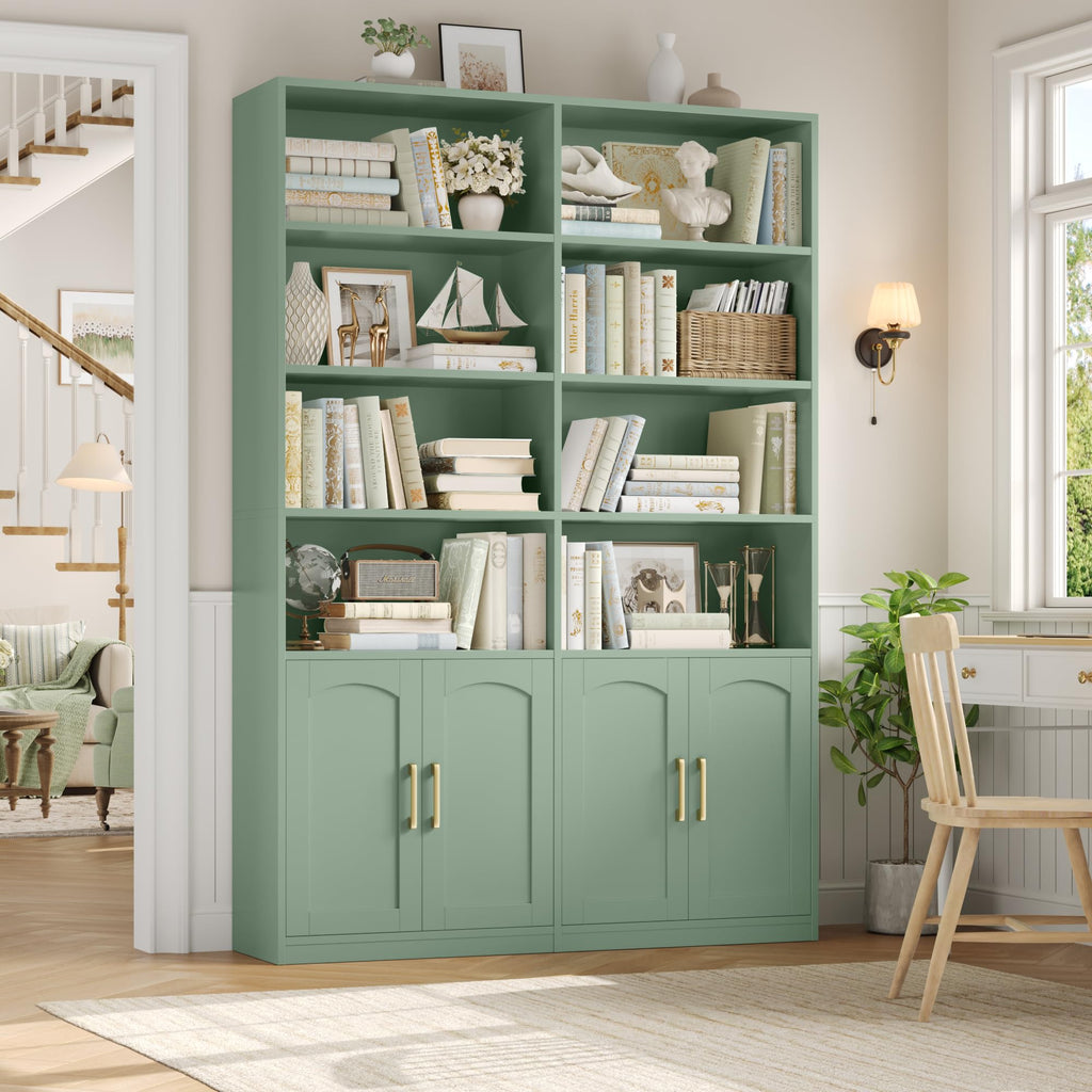 FACBOTALL Bookshelf and Bookcase with Doors, Double Wide Large Bookshelves